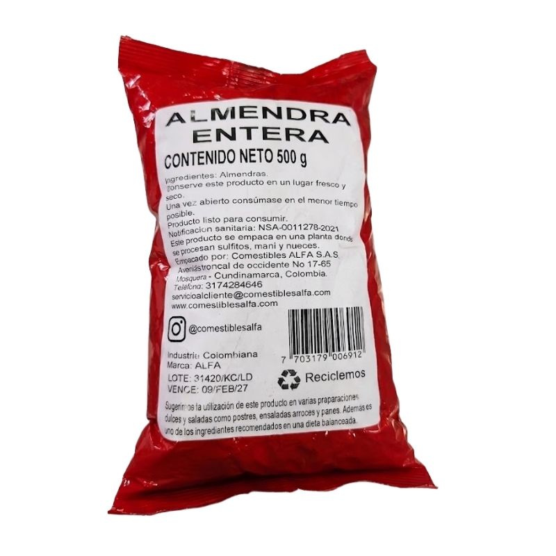 ALMENDRA NATURAL 500 GR ALFA