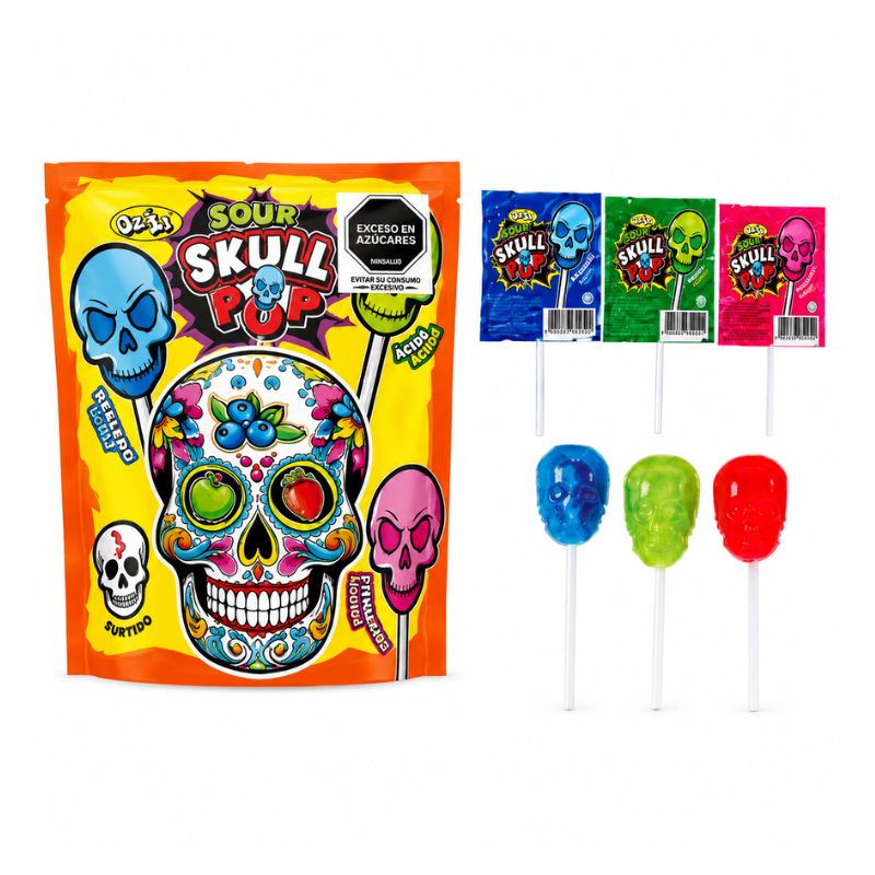 CHUPETA SOUR SKULL POP 12 GR X 40 U ADRO