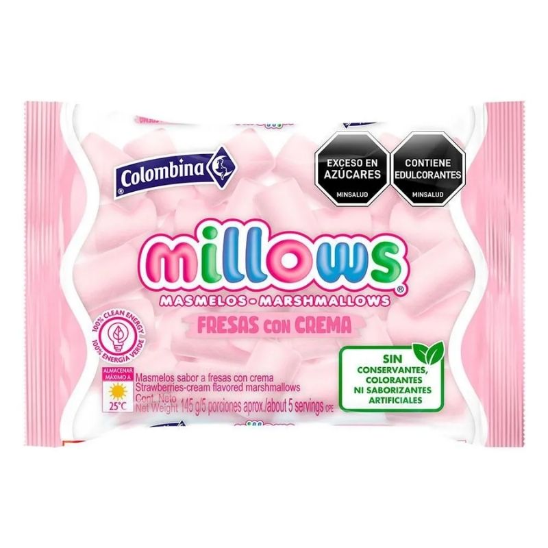 MASMELOS MILLOWS FRESAS CON CREMA 145 GR